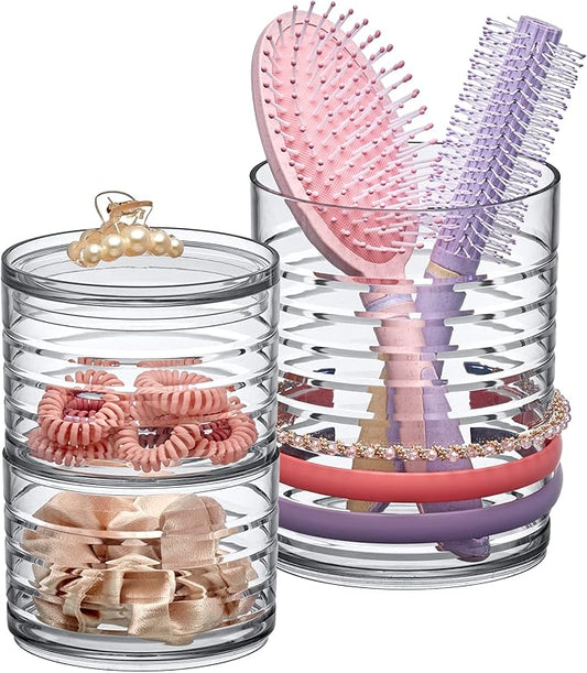 Amazing Abby - Intrigue - Acrylic Headband Organizer, Plastic Hairbrush Holder, Stackable Container for Hair Accessories and Beauty Supplies, Perfect Storage for Vanity and Bathroom, Crystal Clear