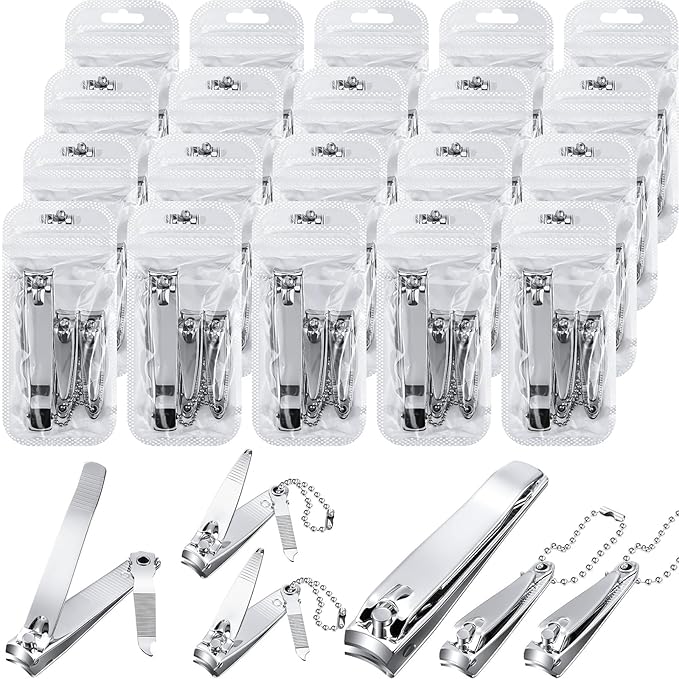 Lasnten 60 Pcs Nail Clipper Set Stainless Steel Fingernail and Toenail Clippers Individually Wrapped Nail Cutters Bulk, Large and Small