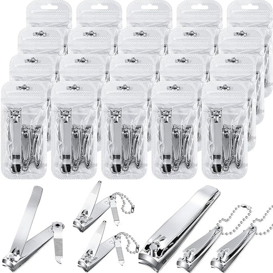 Lasnten 60 Pcs Nail Clipper Set Stainless Steel Fingernail and Toenail Clippers Individually Wrapped Nail Cutters Bulk, Large and Small