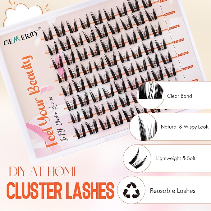 GEMERRY Lash Clusters Fluffy Cluster Lashes Mink Cluster Eyelash Extensions Lash Extension Clusters DIY at Home Eyelash Clusters