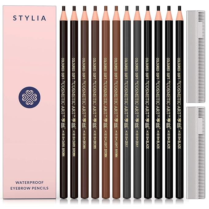 Bundle of Microblading Supplies 12 Piece Waterproof Eyebrow Pencil Set In 5 Colors and 10 Piece Tattoo Practice Skin For Eyebrows: Permanent Makeup Silicone Skin To Practice Brow Micro-Blading