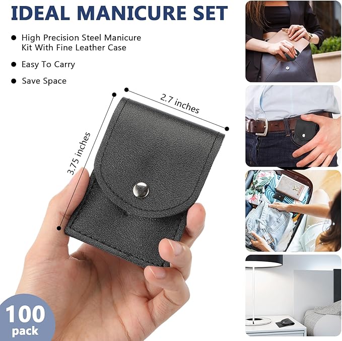 Lasnten 100 Bulk Nail Clipper Set Bulk Manicure Kit Stainless Steel Pedicure Professional Nail Care Kit with Travel Case Portable Grooming for Husband Men Women Family(Black,4 in 1)