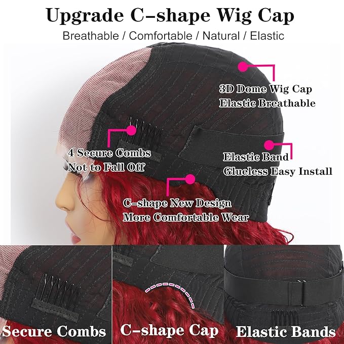 5×5 Closure Bob Wig Human Hair Glueless Wigs Human Hair Pre Plucked Pre Cut Short Curly Wig Water Wave Middle Part 99j Red Wigs for Women Lace Frontal Wigs for Black Women 12 Inch