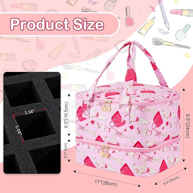 Uross Lipstick Nail Polish Organizer Bag for Teenager Girls Holds 42 Bottles Nail Polish & Nail Kit Storage Organizer Bag Nail Supplies Organizer Case for Nail Tech Gifts