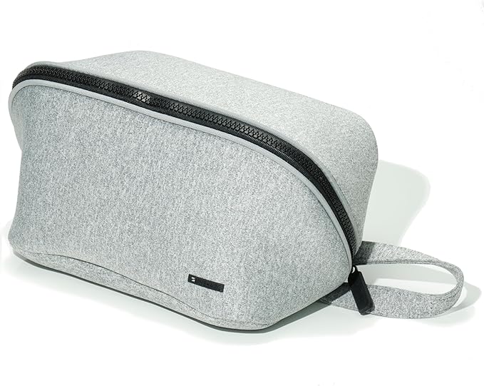 LINE+ARC Machine-Washable Neoprene Toiletry Bag (Granite) Modern Gray Heather Dopp Kit Soft Insulation Cosmetics Makeup Travel Skincare Shaving Large Case Men Women Overnight Easy-to-Clean