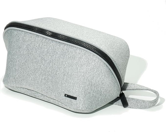 LINE+ARC Machine-Washable Neoprene Toiletry Bag (Granite) Modern Gray Heather Dopp Kit Soft Insulation Cosmetics Makeup Travel Skincare Shaving Large Case Men Women Overnight Easy-to-Clean
