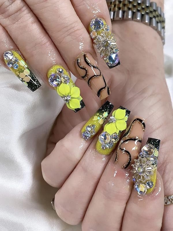 Set 3D Acrylic Neol Flower Nail Art Charms Handmade by Acrylic Powder - 24pcs 3D Flowers Nails Rhinestones Kit 3D Crystal Nail Pearls Design Acrylic Nail Art for Women (Neol)