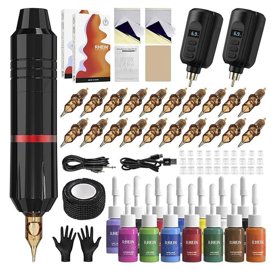 Tattoo Kit Tattoo Gun Complete Wireless Tattoo Machine Kit 2 Tattoo Batteries 20 Cartridge Needles 14 Ink Color Set for Supply RNP28KIT-1