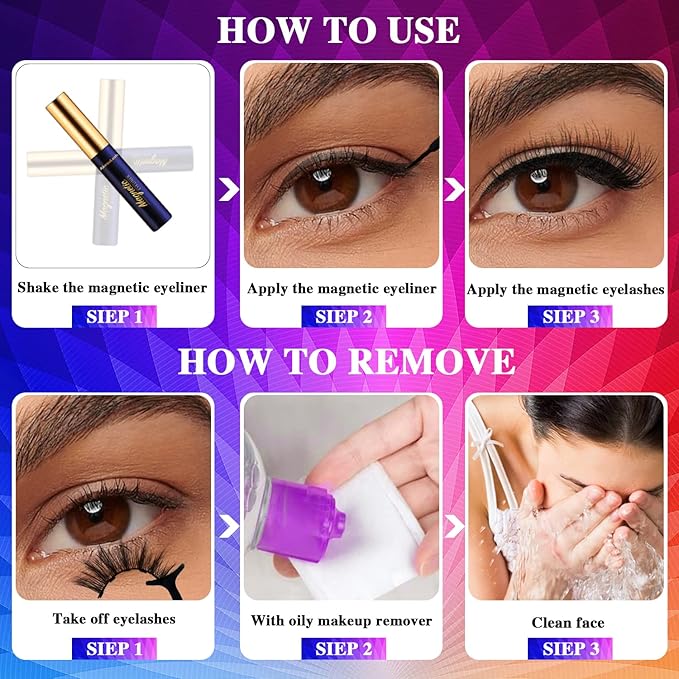 Colored Eyelashes Magnetic Lashes,MIX 10 Pairs Reusable Magnetic Eyelashes kit with Applicator - Upgraded Long Lasting,- Easy for Halloween Party Cosplay Makeup Kit (4 Tube of Liner) Vegan