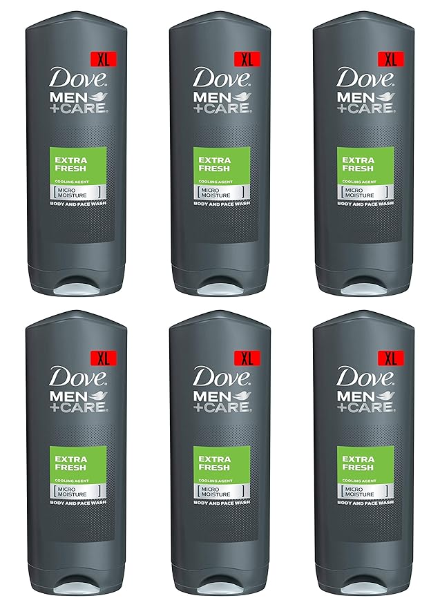 Dove Men Care Body & Face Wash, Extra Fresh - 13.5 Fl Oz / 400 mL X 6 Pack Case, Made in Germany