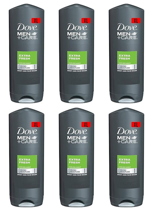 Dove Men Care Body & Face Wash, Extra Fresh - 13.5 Fl Oz / 400 mL X 6 Pack Case, Made in Germany