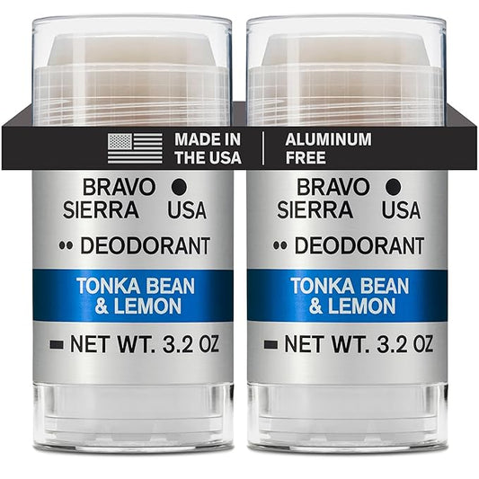 Aluminum-Free Deodorant for Men by Bravo Sierra, 2-Pack -Contains Natural Ingredients – Long Lasting All-Day Odor and Sweat Protection -Tonka Bean and Lemon, 3.2 oz -Paraben-Free, Vegan & Cruelty-Free