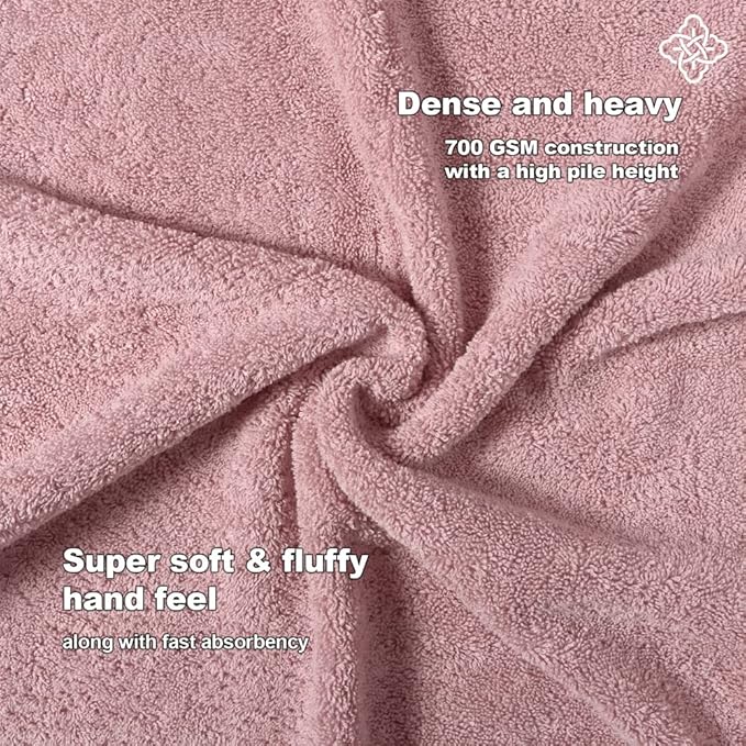 BIOWEAVES 100% Organic Cotton 700 GSM Luxury Bath Towels for Bathroom 30" x 58" GOTS Certified - Dusty Pink, Pack of 2