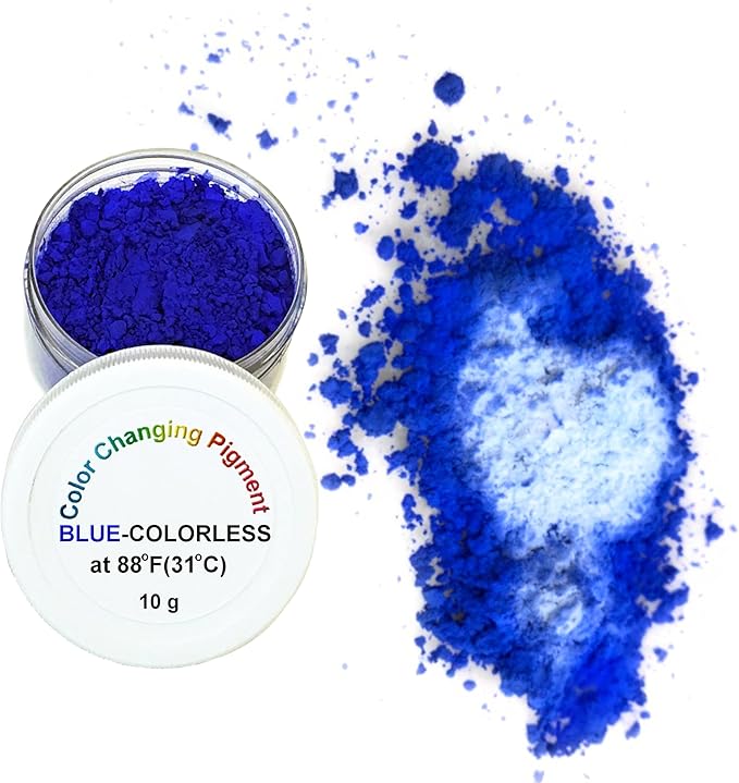Heat Sensitive Temperature Reactive Color Changing Thermochromic Powder Pigment Blue to COLORLESS (Translucent White) Changing at 88F/31C for Nail Art Resin Tumblers Science Experiments