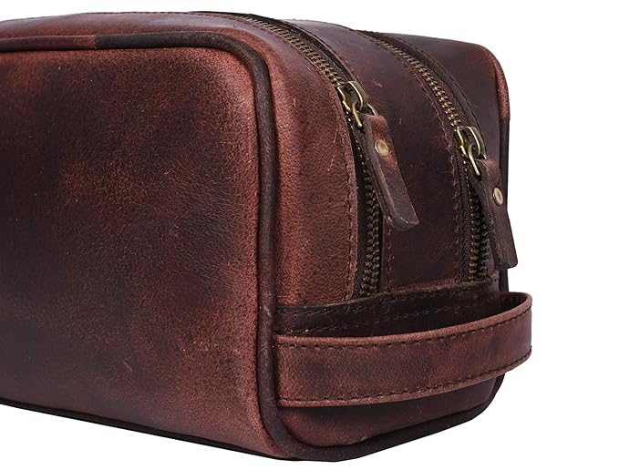 Aaron Leather Goods Leather Toiletry Bag for Men and Women Brown 10.5 Inch (Walnut)