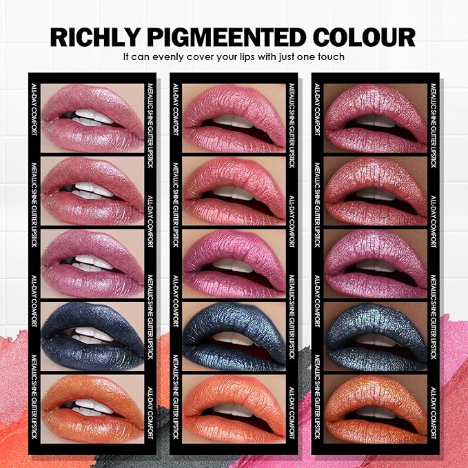 Glitter Black Lipstick,High Impact Lipcolor,Lightweight Hydrating Formula Smooth and Non-Sticky,Metallic Lipstick For Women,Full-Coverage Lip Color (08 MYSTICISM, 4g)