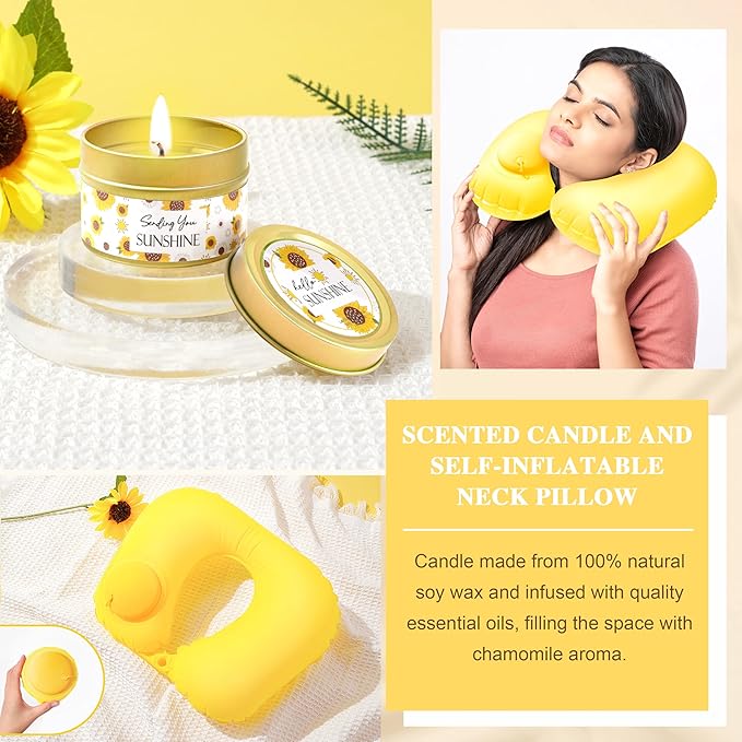 LUCOTIYA Sunflower Get Well Gifts for Women Self-Care Gift Set with Wine Tumbler, Blanket, Neck Pillow, Cozy Socks, Candle, Bath Bombs, for Women Birthday Mom Grandma