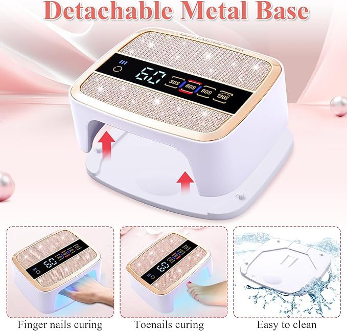 Cordless UV LED Nail Lamp, 168W UV Nail Light for Nail Polish, Portable Nail Dryer, Portable Nail Lamp with 4 Timers and LCD Display, Diamond Professional Nail Lamp for Home Salon Nail Art Tools