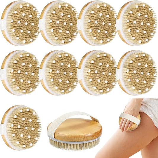 Gejoy 10 Pcs Dry Brushing Body Brush Exfoliating Brush with Massage Nodule Dry Skin Body Brush Scrubber for Shower Bath Back Circulation Improvement Dead Skin Remove Beauty Exfoliator (Round)