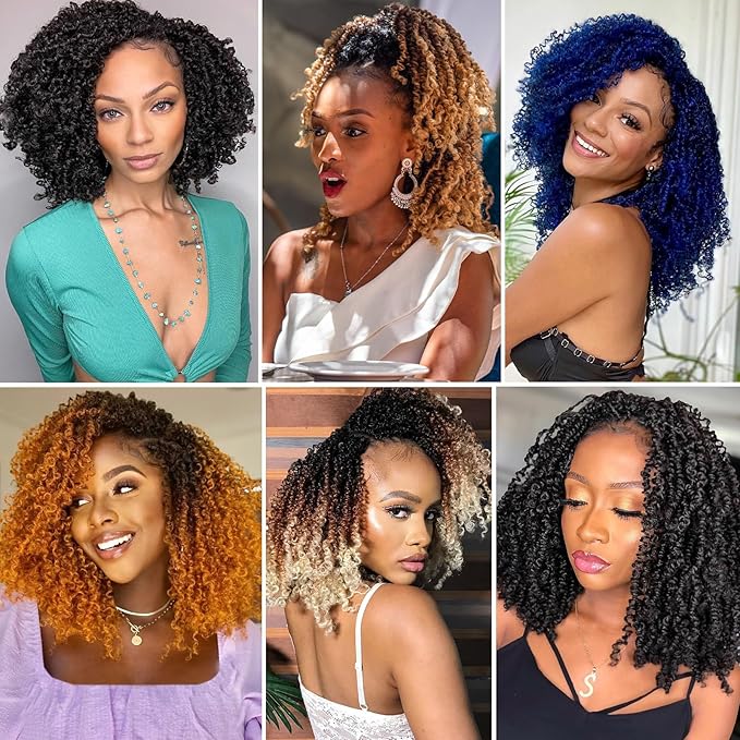 COOKOO 12 Inch 30 Strands/PCS Pre-twisted Yanky Twist Crochet Braids Hair 8 Bundles Micro Yanky Twists Crochet Hair for Women Pre-looped Spring Twists Braiding Hair with Culy Ends 1B/30#