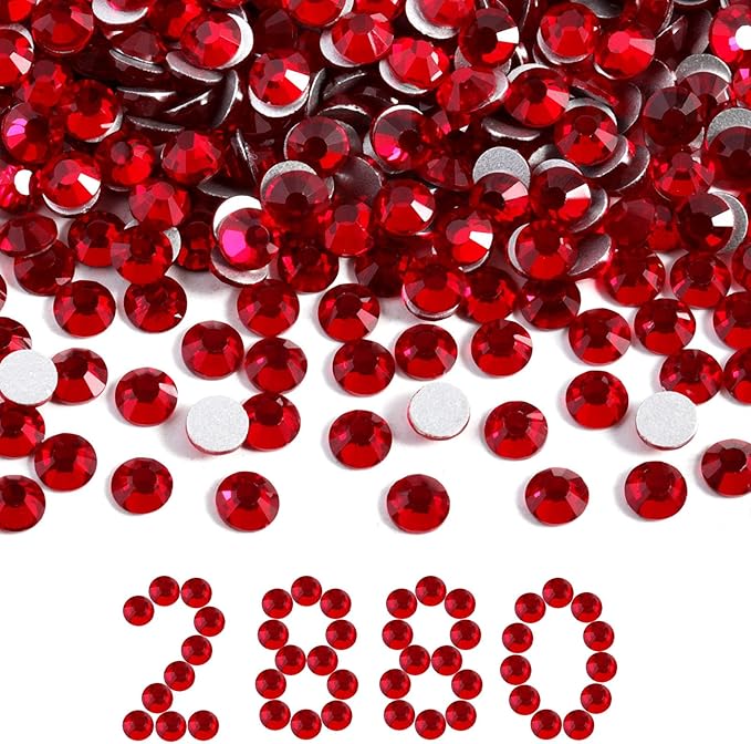 Beadsland Flatback Rhinestones Bulk, 2880pcs Red Rhinestones for Nails Crafts Clothes DIY Decoration, Siam, SS30, 6.3-6.5mm