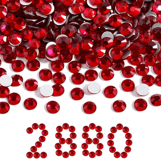 Beadsland Flatback Rhinestones Bulk, 2880pcs Red Rhinestones for Nails Crafts Clothes DIY Decoration, Siam, SS30, 6.3-6.5mm