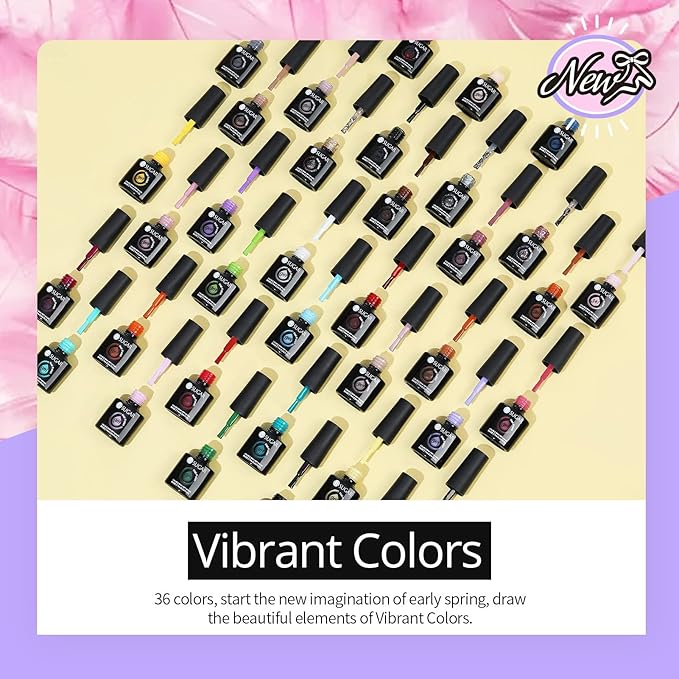 UR SUGAR 36 Colors Gel Nail Polish Set, All Seasons Collection Yellow Orange Red Green Blue Pink Glitter Gel Polish for Fall Winter Soak Off Gel Nail Art Kit Halloween Christmas Gifts for Women