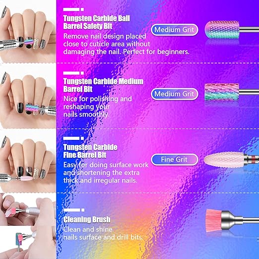 30Pcs Nail Drill Bits Set with 30 Holes Pink Holder, 3/32 Inch Tungsten Carbide Ceramic Quartz Pointed Cuticle Puntas para Drill Nails for Acrylic Gel Nail Manicure, Home Salon