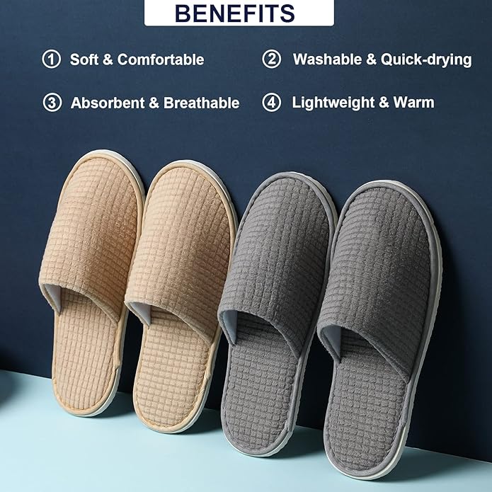 SPA Guest Slippers, 6/12 Pairs Reusable Washable Unisex Spa Slippers for Hotel Bedroom Wedding Party Travel