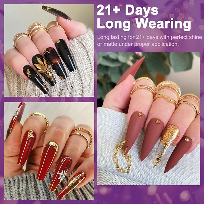 Lavender Violets 30 Pcs Gel Nail Polish Set, 27 Colors Purple Blue Brown Red with Glitter Glossy Matte Gel Base and Top Coat Set for Nail Art C975