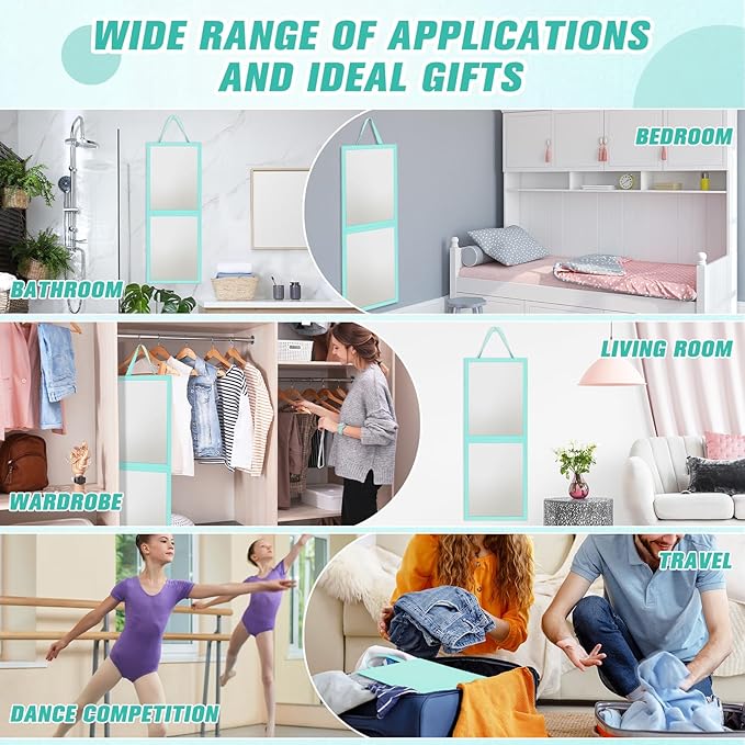 Travel Hanging Mirror 33.5 x 13.4 Inch Dance Bag Mirror Backstage Foldable Hanging Christmas for Gifts Dance Bag Dancers Artists Aestheticians Home Spa Events(Mint Green)