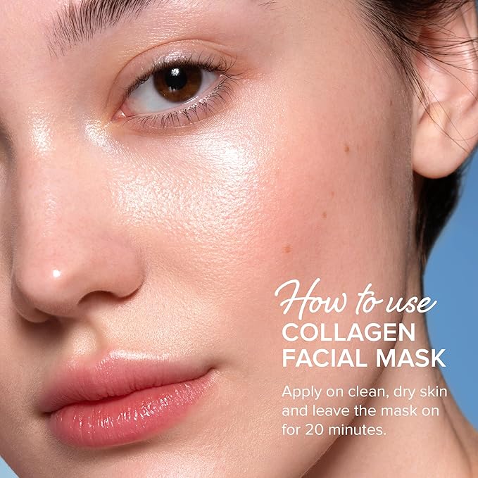 MAREE Collagen Facial Mask with Hyaluronic Acid — Sheet Face Mask Skincare — Centella Asiatica, Green & Red Algae Extract — Hydrating Facemask For Women Skin Care — Mascarillas Para La Cara — 6 Count