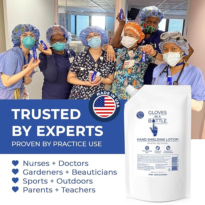 Gloves In A Bottle 32 oz Refill Pouch – Unscented Shielding Lotion | Fast Relief for Dry, Cracked Skin & Eczema | Non-Toxic, Hypoallergenic, Fragrance-Free Hand & Body Moisturizer – Bulk Size