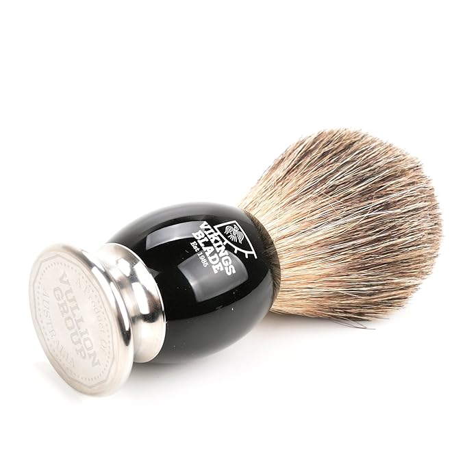 Luxury Shaving Brush for Men by VIKINGS BLADE, Ultra Heavy Acrylic & 316L Steel Handle, Super Strong Knot Backbone, Minimal Shedding, Fast Lather, Extremely Smooth & Plush on Skin (Dark Stallion)