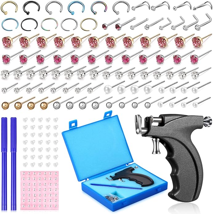 Chumia 157 Pcs Ear Piercing Gun Tool Set Stainless Steel 36 Pairs Studs 98 Earrings 22 Nose Studs Nose Navel Piercing Machines for Salon Home