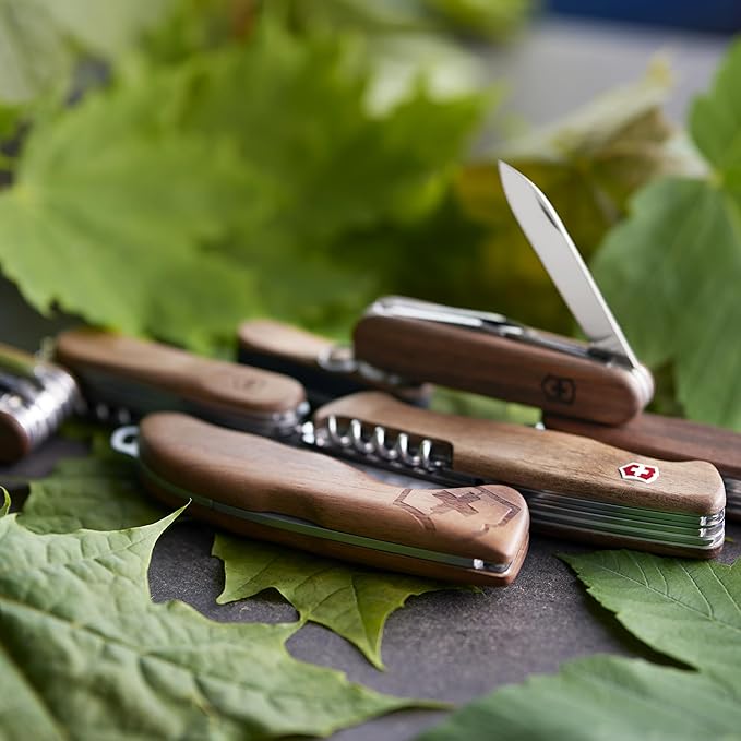 Victorinox Nail Clip 580 Wood Swiss Army Knife, 6 Functions, Swiss Made Pocket Knife with Nail File, Nail Cleaner and Small Blade - Walnut