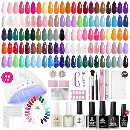 Beetles 85 Pcs Gel Nail Polish Kit with U V Light 55 Colors Gel Nail Kit for Beginners with Everything at Home Gel Polish Manicure Winter Nail Art Jelly Nails Emotional Spectrum Collection