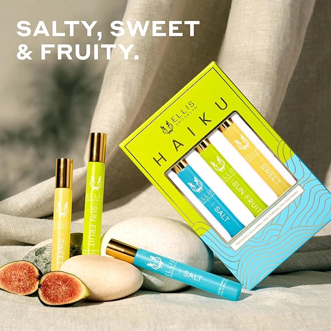 Ellis Brooklyn HAIKU Fragrance Trio - Clean Perfume, SALT, SWEET, & SUN FRUIT Rollerball Perfume for Women, Travel Size Perfume Gift Sets for Women