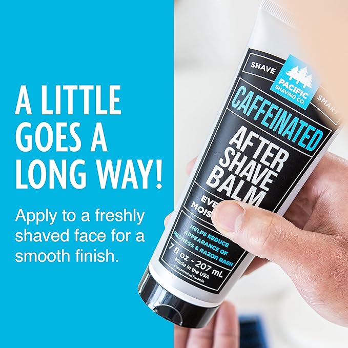 Pacific Shaving Company Caffeinated Aftershave, Men's Grooming Product - Antioxidant Daily Face Lotion + After Shave - Soothing Aloe & Spearmint Post Shave Balm for Sensitive Skin (7 Fl Oz, 3 Pack)