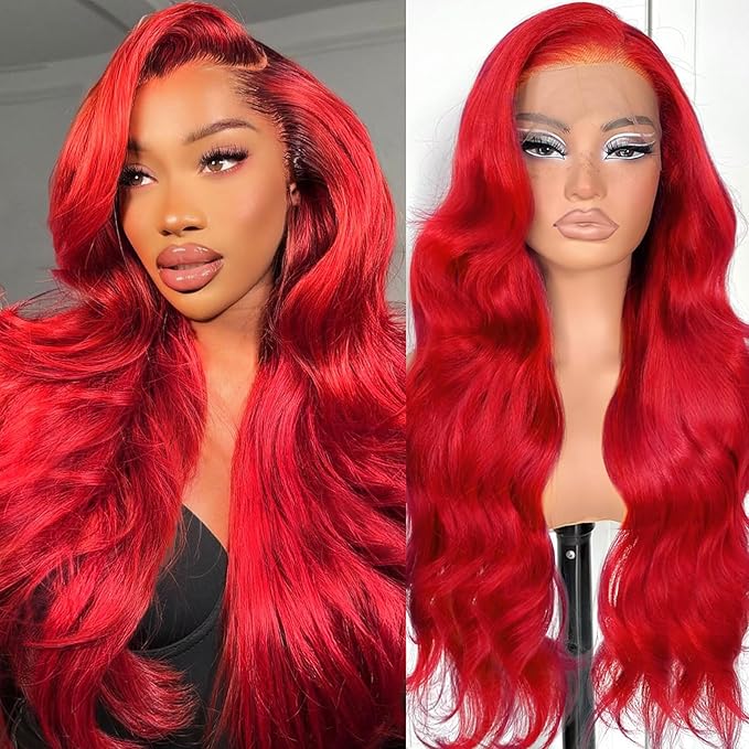 26 Inch Red Human Hair Wig Red 13x4 HD Lace Front Wigs Human Hair Pre Plucked Body Wave Human Hair Wig Color Wigs Human Hair 200 Density Red Lace Frontal Wigs Human Hair Red Wig Human Hair