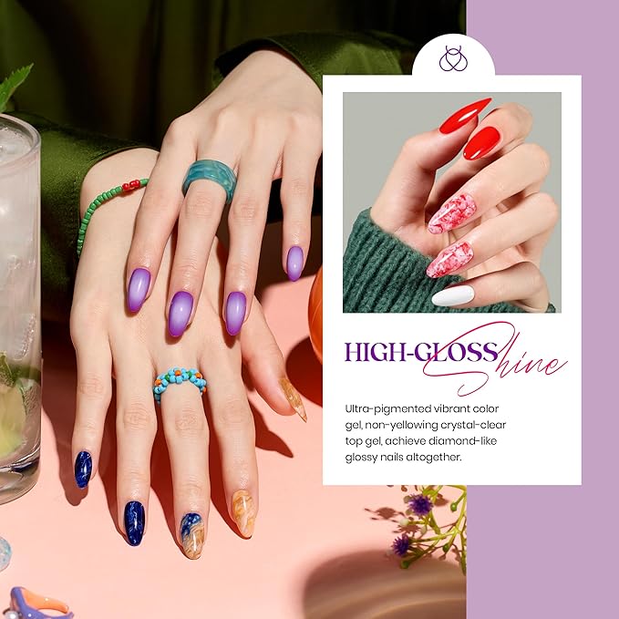 beetles Gel Polish Set Summer Gel Nail Polish Kit Spring Pastel 36 Pcs 32 Colors with Base Top Coat Hot Pink Green Black White Burgundy Red Blue Purple Gifts for Women Fingertip Palette