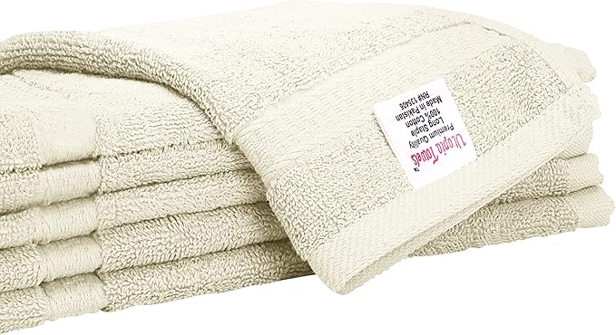 Utopia Towels 12 Pack Premium Wash Cloths Set, 12 by 12 Inches, 100% Cotton Ring Spun, Highly Absorbent and Soft Feel Essential Washcloths for Bathroom, Spa, Gym, and Face, Ivory