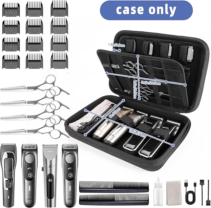 SMYV Barber Bags for Clippers and Supplies, Portable Clipper Case for Barber Accessories, Hair Trimmer Storage Organizer for Men Razor Guard Grooming Kits (Case Only)