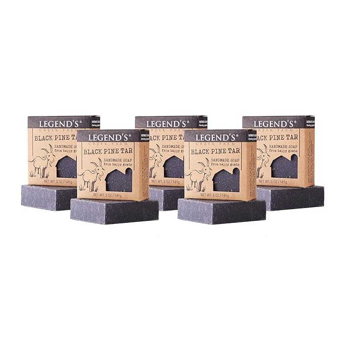 Legend's Creek Farm Goat Milk Soap - Cleansing Moisturizing Soap Bar for Hands and Body - 5 Oz Creamy Lather, Nourishing, Gentle Natural Soap for Sensitive Skin (Black Pine Tar, Pack of 5)
