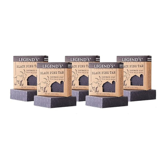 Legend's Creek Farm Goat Milk Soap - Cleansing Moisturizing Soap Bar for Hands and Body - 5 Oz Creamy Lather, Nourishing, Gentle Natural Soap for Sensitive Skin (Black Pine Tar, Pack of 5)