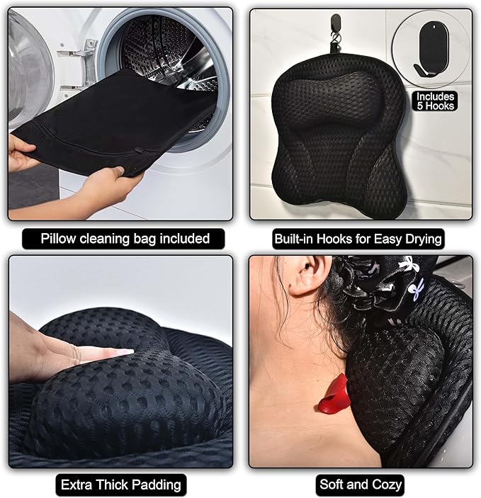 Bathtub Trays and Tub Pillow for Bathtub, Expandable Folding Bath Tray, with Black Soapbox, 2 Bath Towels, Shower Cap, Storage Bag, Bathroom Hooks, Uniform Black Accents for Your Bathtub