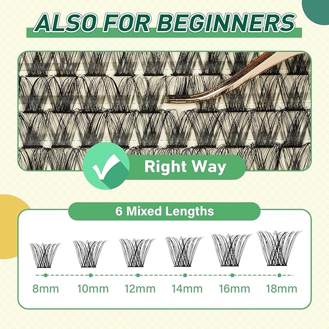 DIY Lash Extension Kit KEYYOU 144pcs Lash Clusters Eyelash Extension Kit with Mascara Brush Bond and Seal Lash Glue Remover Lash Applicators Lash Brush Clean Pad for DIY Lash Extensions (Y41 Kit)