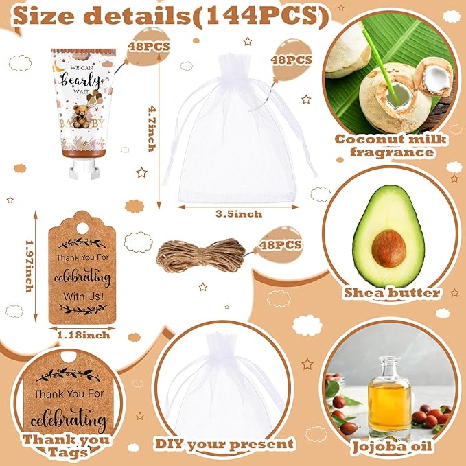 48 Sets Baby Shower Hand Cream Party Favors for Guests Gift Bulk Travel Size Hand Lotion Set for Baby Shower Wedding Christmas(Bear)