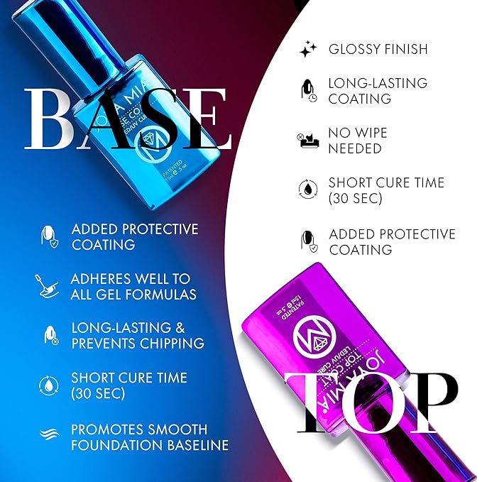 JOYA MIA Gel Polish Set – Base & Top Coat, No Wipe, Soak-Off, 15ml Each, Long-Lasting, High-Gloss, Super Adhesive