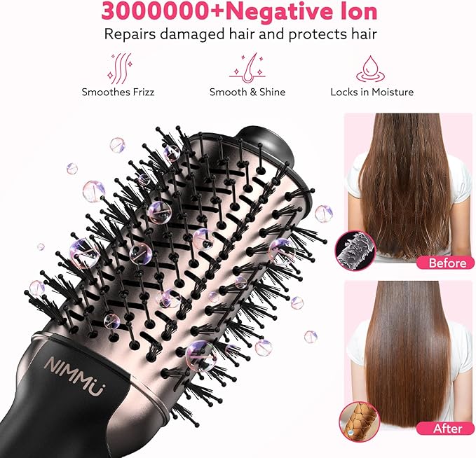 Nimmu Hair Dryer Brush Blow Dryer Brush in One, 4 in 1 Hair Dryer and Styler Volumizer for Drying Straightening Curling Volumizing Hair, Upgraded Hot Air Brush with 2.4” Oval Barrel, Black Gold